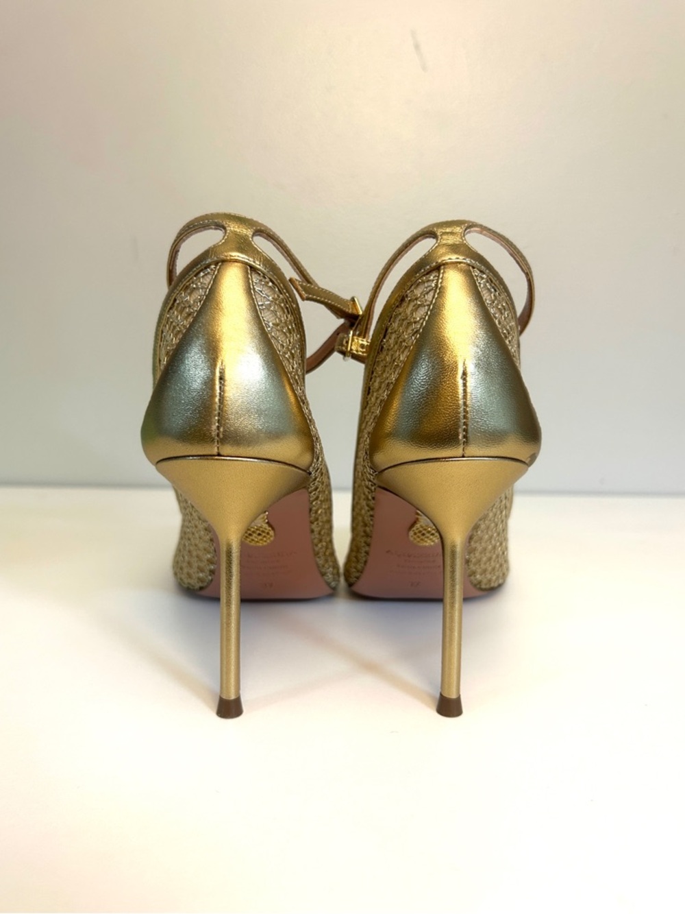 Aquazzura Asha Mesh Pump 85 Metallic Gold Pointed Toe AUTHENTIC - Picture 5 of 11